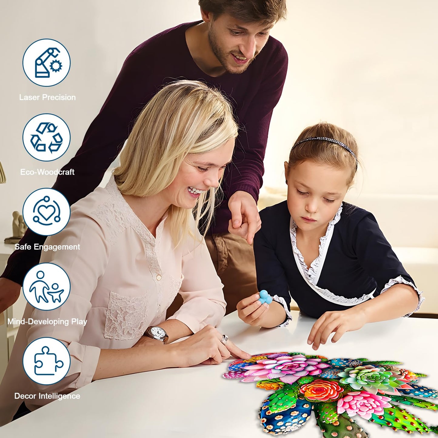 Wooden Jigsaw Puzzles for mature-themeds and Kids  Cactus Flower 300 Piece Unique Shaped Puzzle  Family Game and Creative Wooden Puzzle Gift  Wall Art Decor