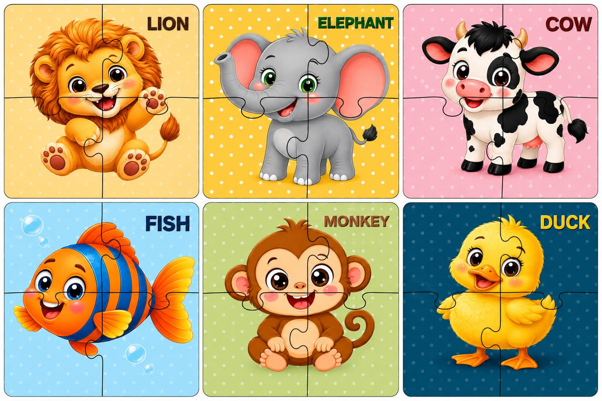 Brainberries Wooden 6In1 Animal Jigsaw Puzzle For Kids, 24 Pieces, Ages 48 Years, Pattern Recognition