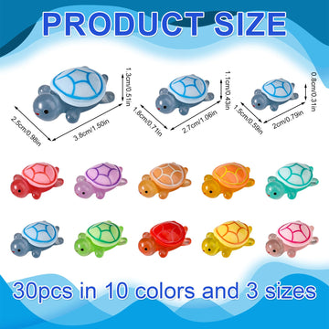 Lyreh 30Pcs Mini Resin Turtles, 3 Sizes Miniature Tiny Cute Figurines 10 Colors Glow In The Dark Micro Figures Small Resin Anima