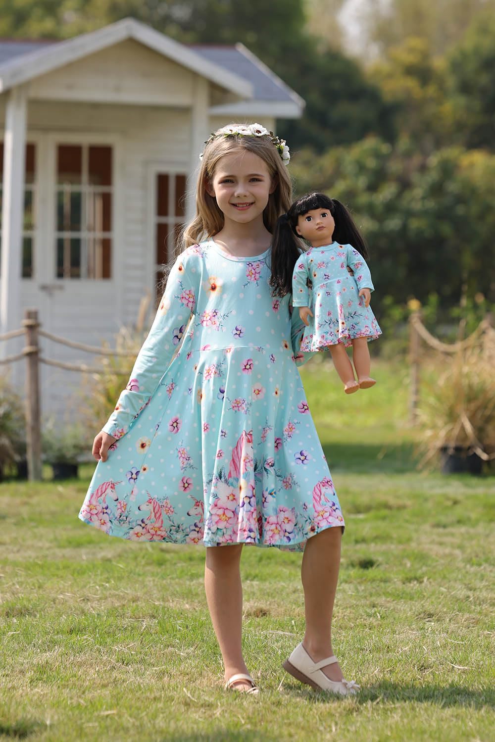 Bow Dream Cute Girl Dress And Matching American Girl Doll Clothes Accessories For Girls Dresses Size 110