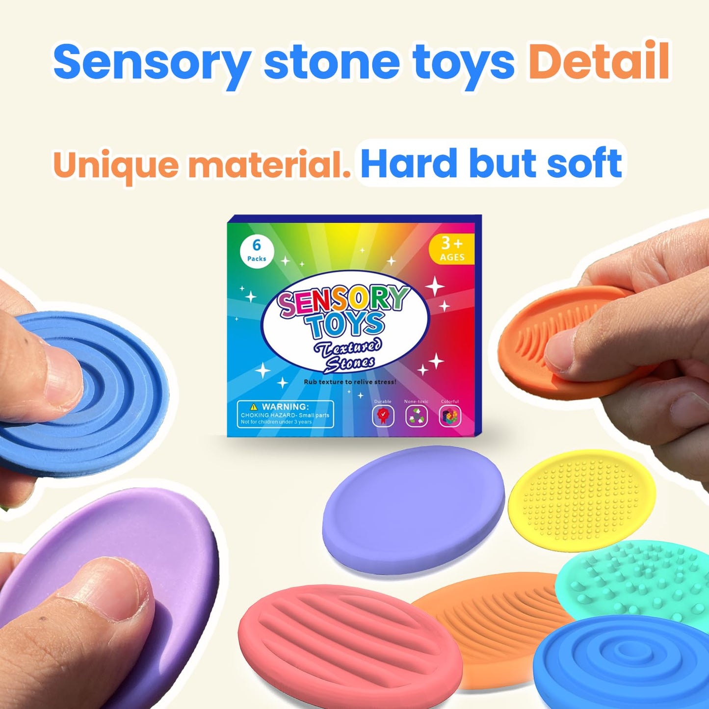 Fidget Toys For Kids Adults, 6Pcs Textured Sensory Stones For Autism Adhd Kids Calming, Fidget Stress Toys For Kids-Anxiety Reli