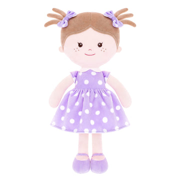 Onetoo Plush Rag Doll First Baby Doll Soft Baby Doll Sleeping Cuddle Buddy Doll For Girls Wear Purple Polka Dot Dress 14'(Milly Series)