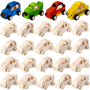 Chivao 24 Pcs Wood Diy Car Toys, Unfinished Wooden Cars, Paintable Wood Toys, Wooden Crafts For Students Home Activities Craft Projects Easy Woodworking (Classic Style)
