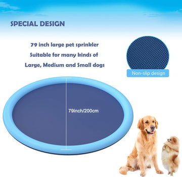 Wityoo 79 Inches Durable Pvc Splash Pad For Kids & Farm Animal, Xl-69 Inch Anti-Slip Sprinkler Pool For Dogs & Cats, Summer Fun