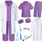 Doctor Costume for Kids Scrubs Pants with Accessories Set Children Party Cosplay Purple 7-8 Years