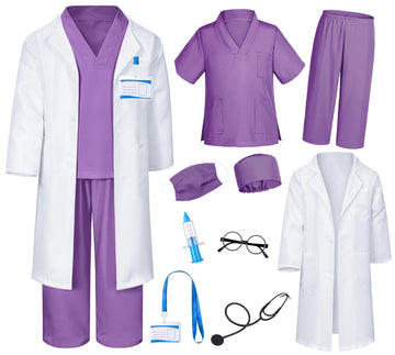 Doctor Costume for Kids Scrubs Pants with Accessories Set Children Party Cosplay Purple 7-8 Years