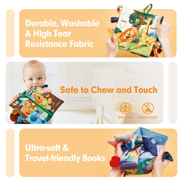 Hahaland Baby Toys 0-6 Months - Crinkle Books For Babies 2Pcs, Tails Sensory Book 6-12 Months - Soft, Tummy Time, Montessori Toys 0-12 Month - Newborn Twin Boys Gifts Infant Easter Basket Stuffers