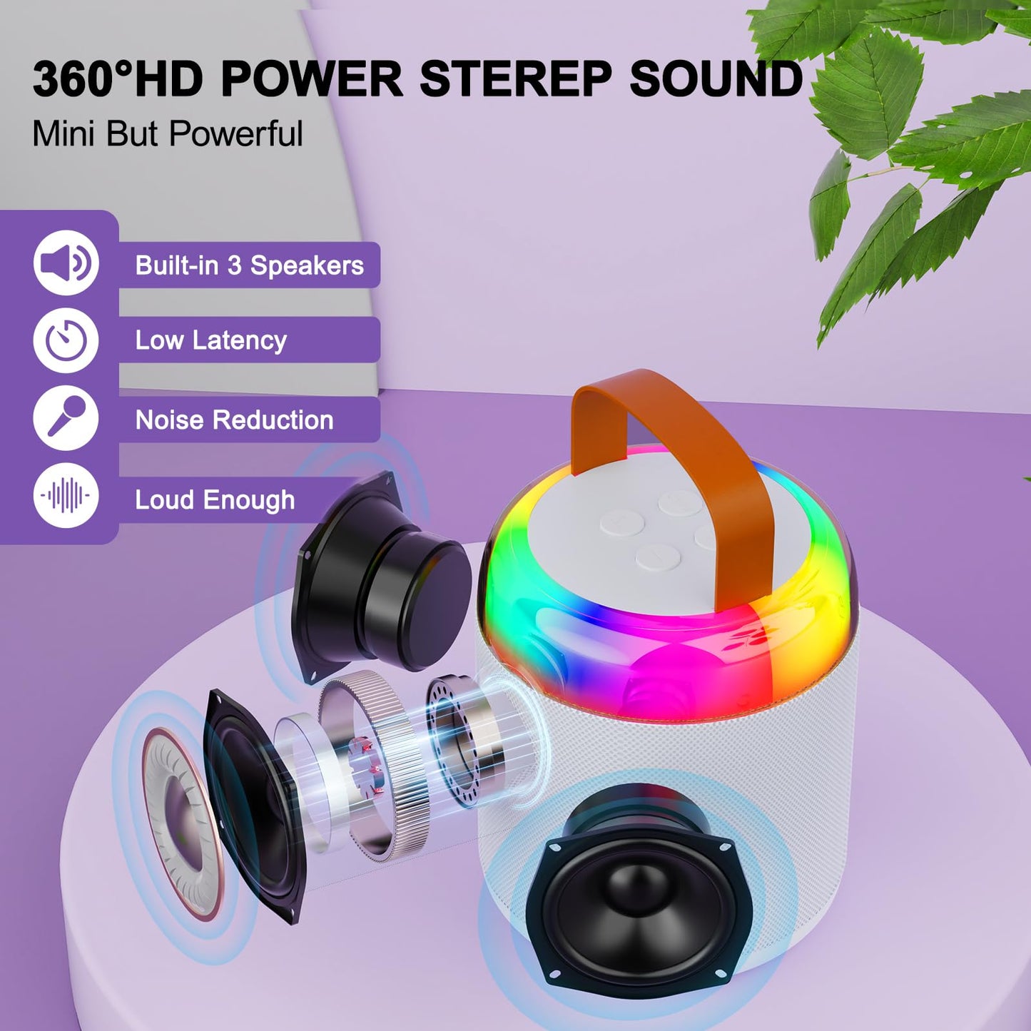 Mini Karaoke Machine For Kids Portable Bluetooth 5.3 Speaker Led Lights With 2 Wireless Microphones Karaoke Toy Gifts For Girls Boys Audlt Birthday Christmas Solid Metal Body - Pure White