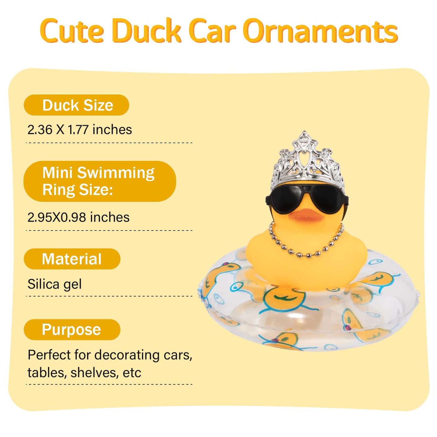 Wonuu Car Duck Rubber Duck Car Ornaments Duck Car Dashboard Decorations With Cute Headband Swim Ring Necklace Sunglasses, C-Male