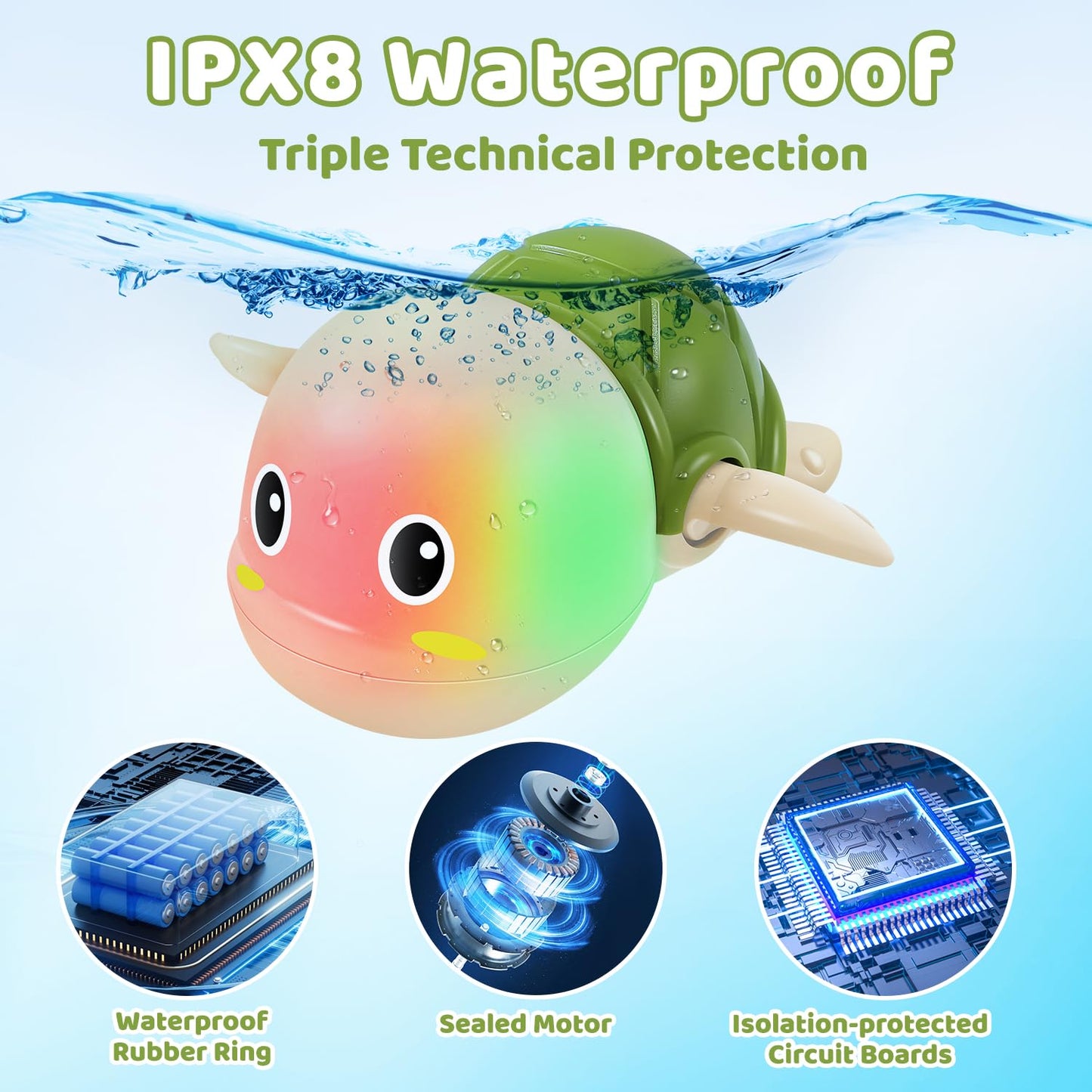 Gigilli Rechargeable Swimming Turtle Bath Toys, Baby Bath Toys for Kids Ages 1-3 2-4, Light Up Bathtub Pool Water Toys, Comes wi