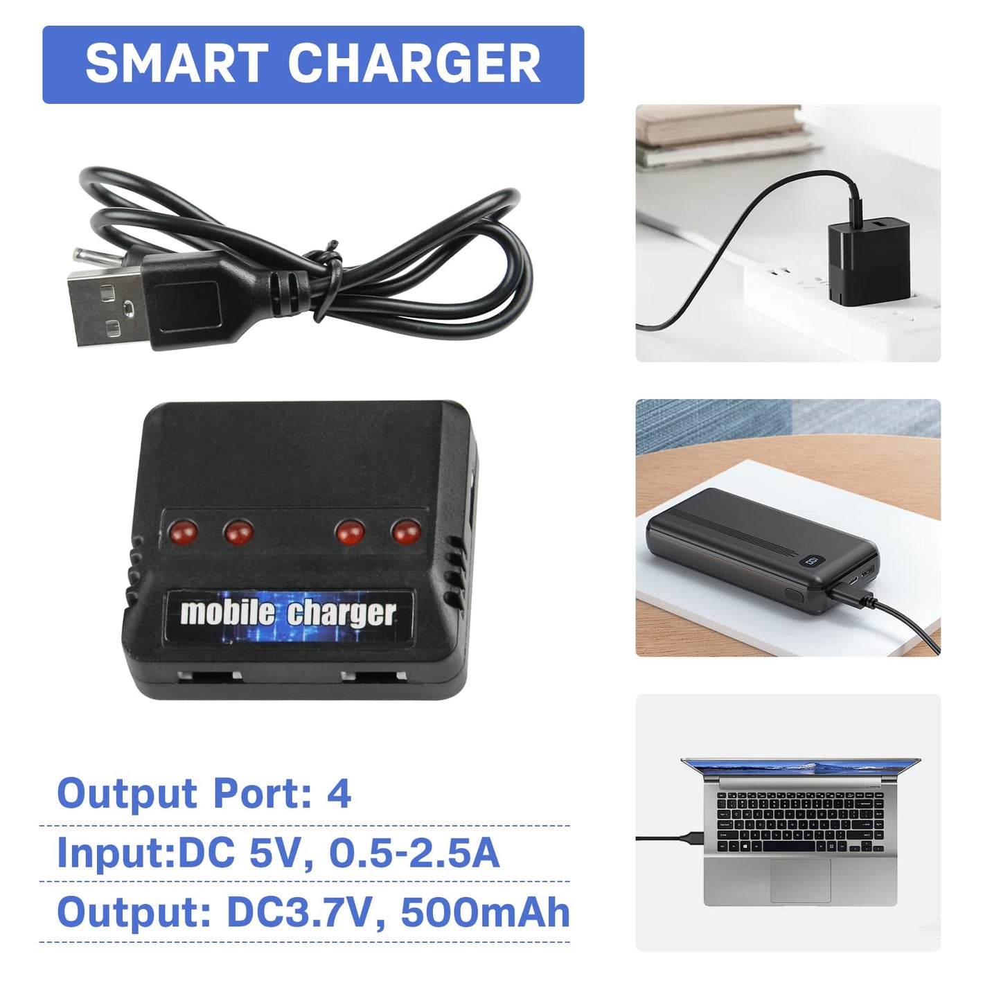 Cheerwing 4pcs 3.7V 650mAh Battery and 4-in-1 Charger for Cheerwing Syma X5SW-V3 Drone