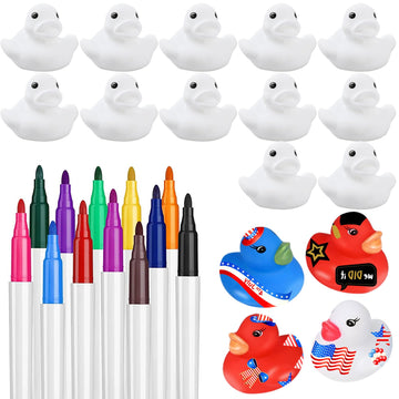 White Blank Rubber Ducks Diy, Float Bath Toy Squeaky Duckies With Waterproof Color Pens For Birthday Party Favors, Easter Party
