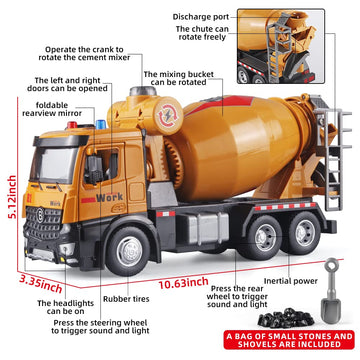 OANMYJJO Metal Cement Mixer Truck Model with Simulated Sounds and Lights, Construction Truck Toy for Boys Ages 3 and Up
