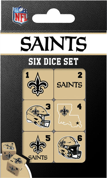 MasterPieces Game Day - NFL New Orleans Saints - 6 Piece Team Logo Dice Set - D6 Standard Size