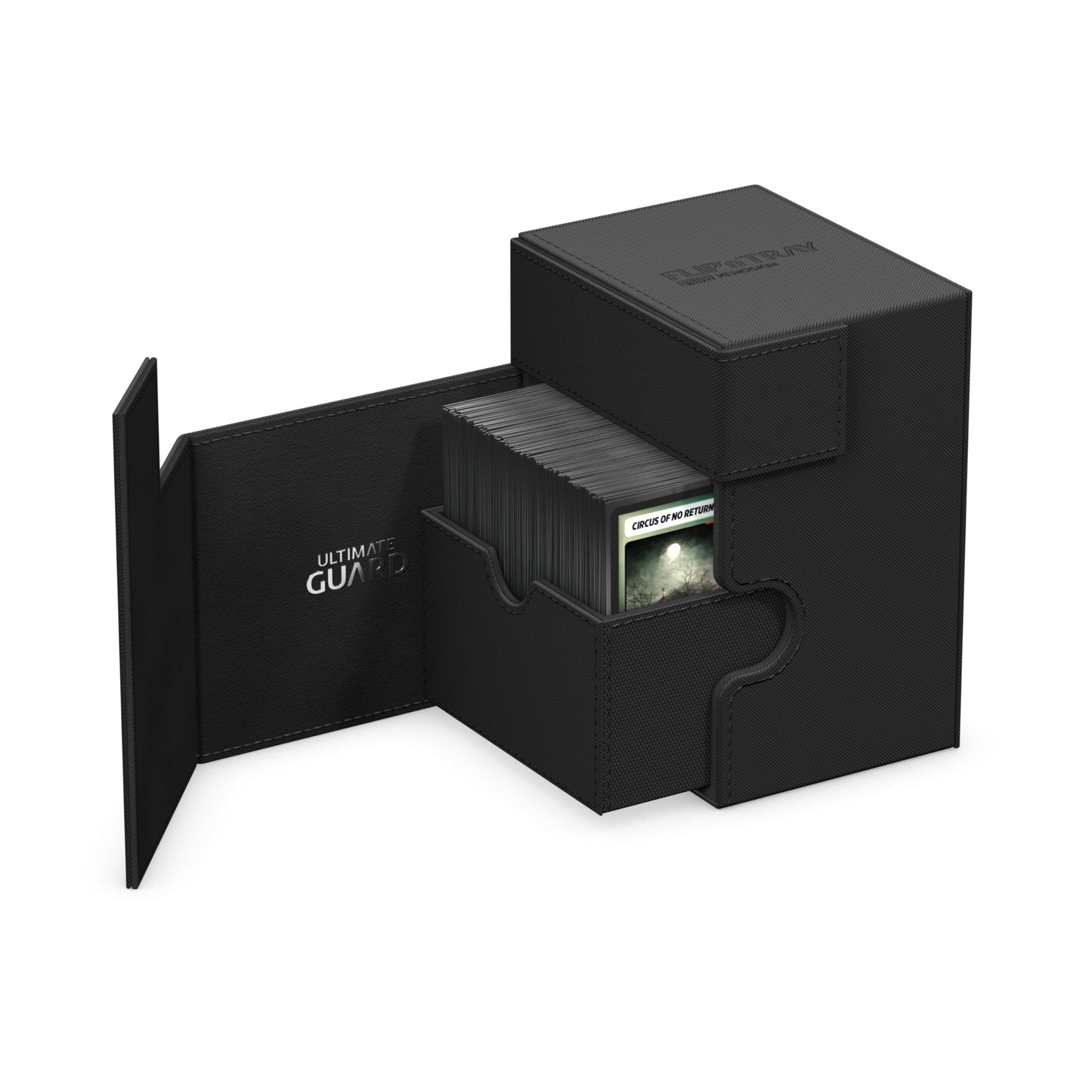 Ultimate Guard Flip'n'Tray 133+, Deck Case for 133 Double-Sleeved TCG Cards + Dice Tray, Black, Independent Magnetic Closure & M
