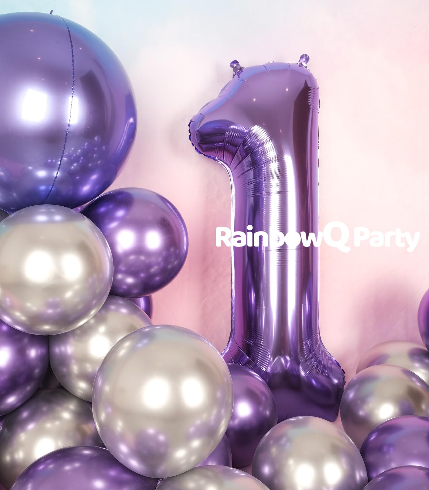 Rainbowq Party 1 Balloon Number 40 Inch For Boy Or Girl Big Purple 0-9 Foil Mylar Large 1St Number Balloon Happy First Birthday