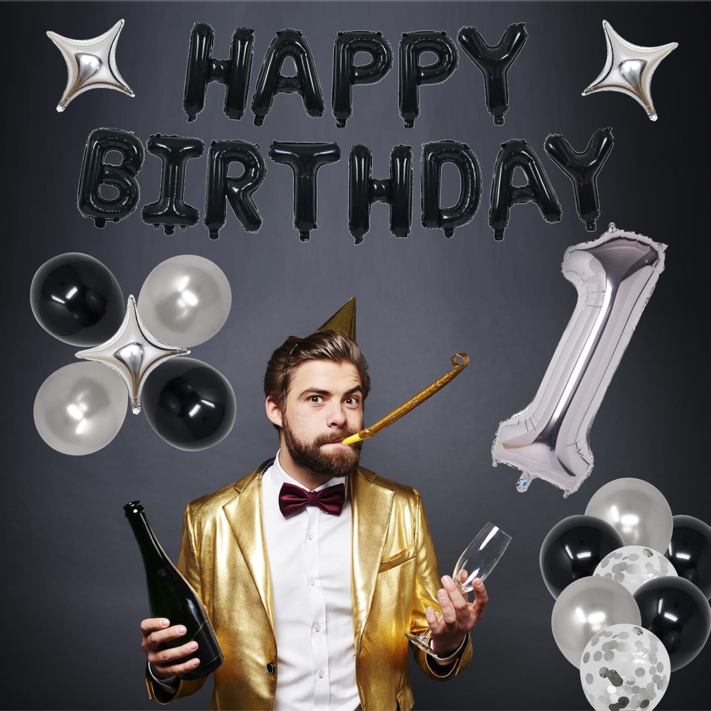Naninuneno 13Th Black Silver Birthday Party Decorations For Boys Girls, Happy 13 Birthday Party Supplies With Black Happy Birthd