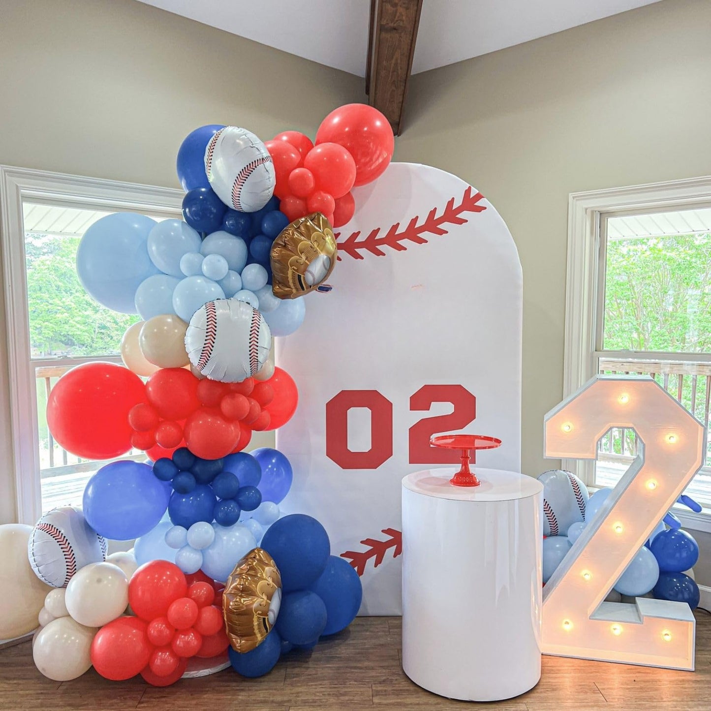 FunHot Baseball Balloon Arch Kit, Navy Blue & Red Garland with White Foil Balloons, Birthday Party Decorations, Model B188-29E