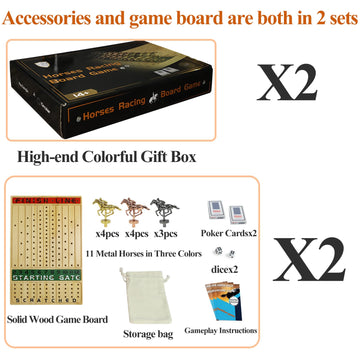 Horow 2 Pack Metal Horse Racing Board Game Card Board Game Finish Line Luxury Edition Solid Wood Race Game Board 11 Batches Of M