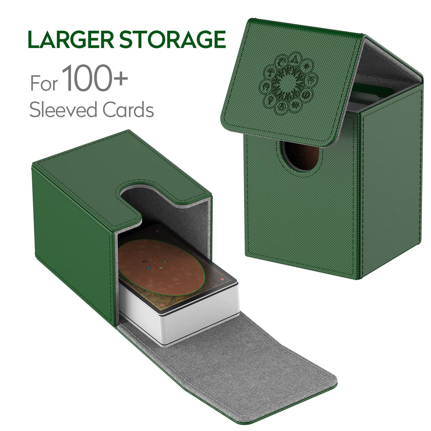 Mixpoet Deck Box Compatible With Mtg Cards, Trading Card Case With 2 Dividers Per Holder, Large Size For 100+ Cards (Elementals-Green)