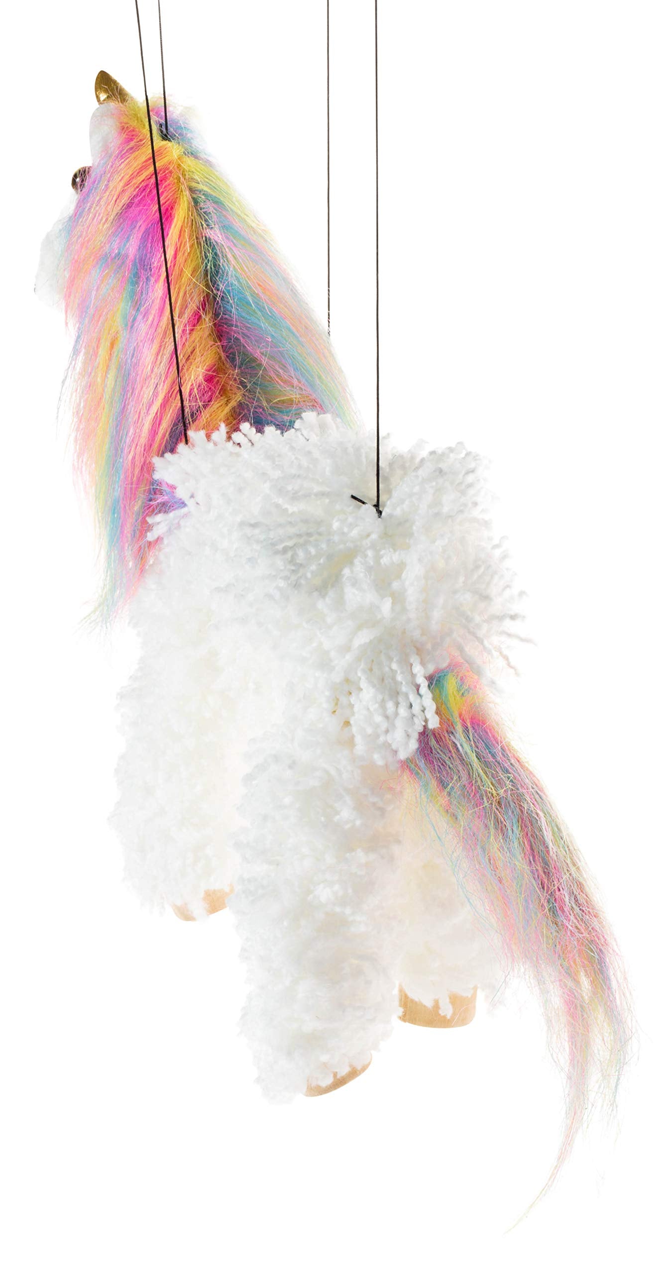 Rainbow Mane Magical Unicorn Marionette Yarn Puppet (White)
