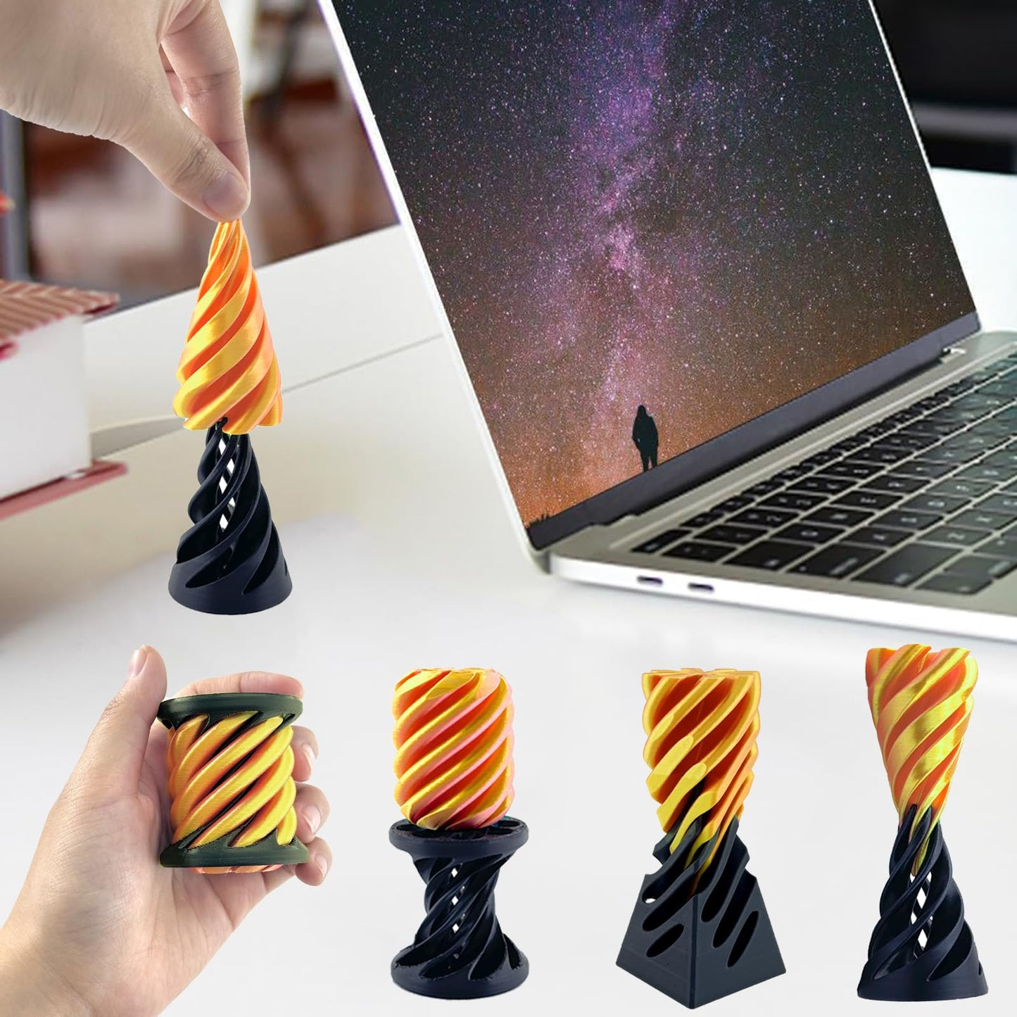 3 Packs Impossible Cone, Spiral Cone Fidget Toy 3D Printed Spiral Cone Toy, Pyramid Passthrough Sculpture, Mini Cones Pass Throu