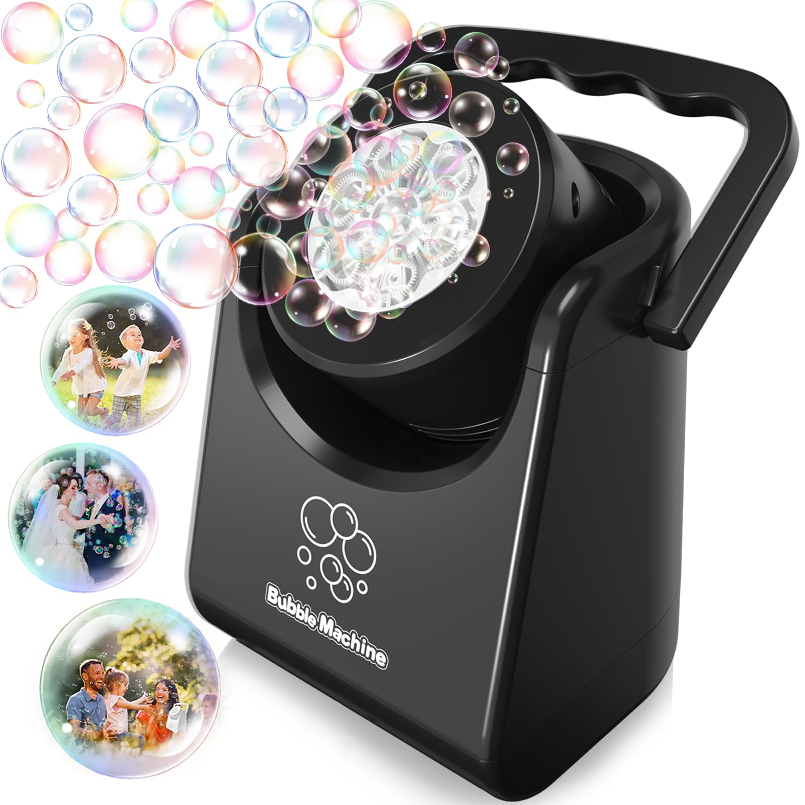 Bubble Machine Automatic Bubble Blower For Kids Batteries Operated Portable Bubble Maker Electric Bubble Machine Adjust Angle By 90° Indoor Outdoor Toy For Birthday Party Wedding Black