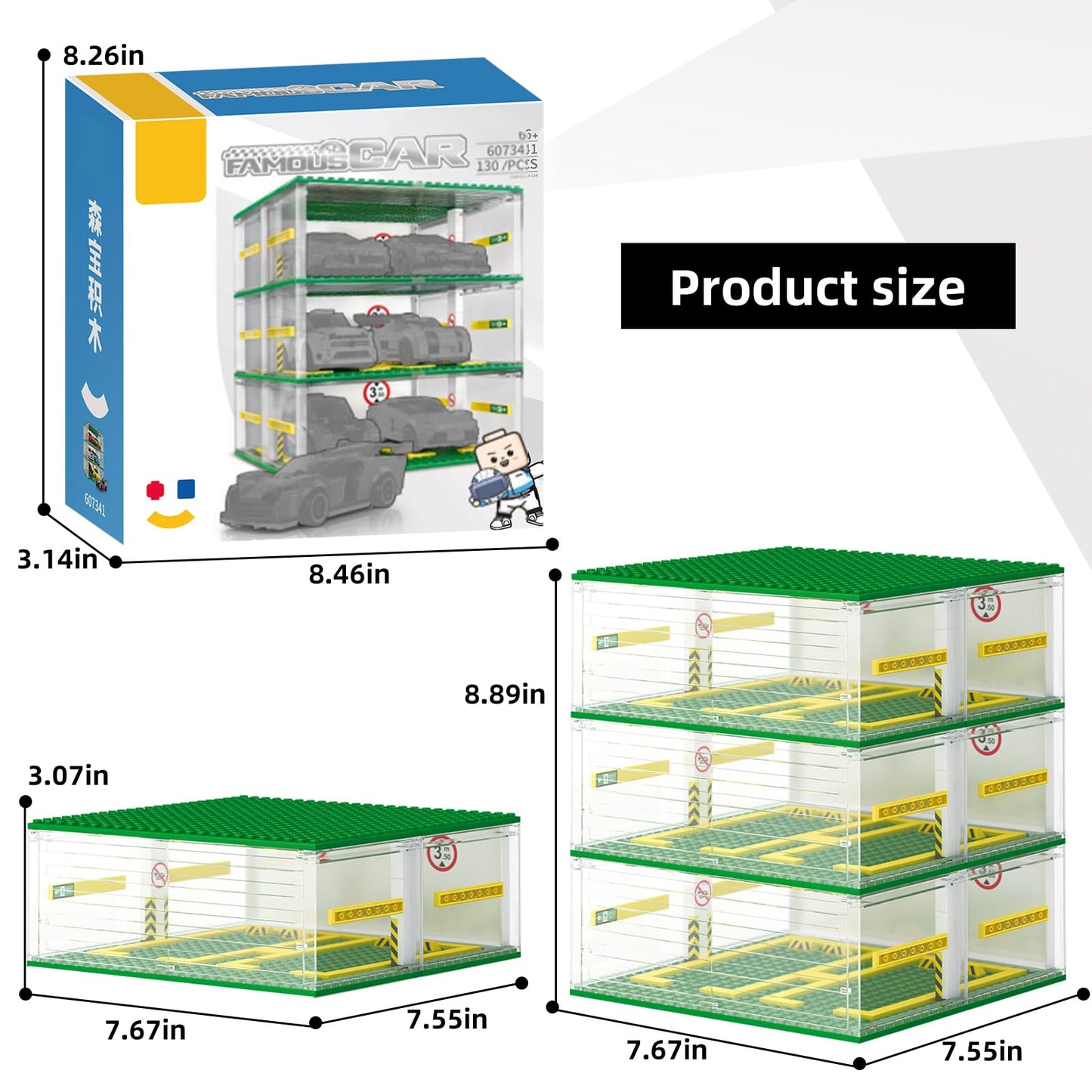 Newabwn Creative Three-Story Building Block Garage With Display Features, Compatible With Small Lego Cars (130 Pieces), Ideal Fo