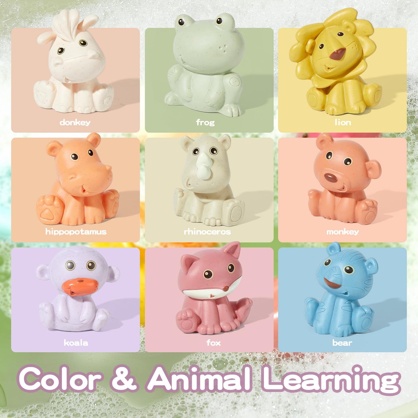 Bykasist Baby Bath Toys For Babies 6-12 Months 9 Pack No Hole Wildlife Animal Mold Free Bath Toys Safe And Non Toxic Water Play