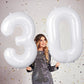 40 Inch White 30 Number Balloons, Jumbo Foil Balloons For 30Th Birthday Party Decorations Supplies / 30Th Anniversary Event