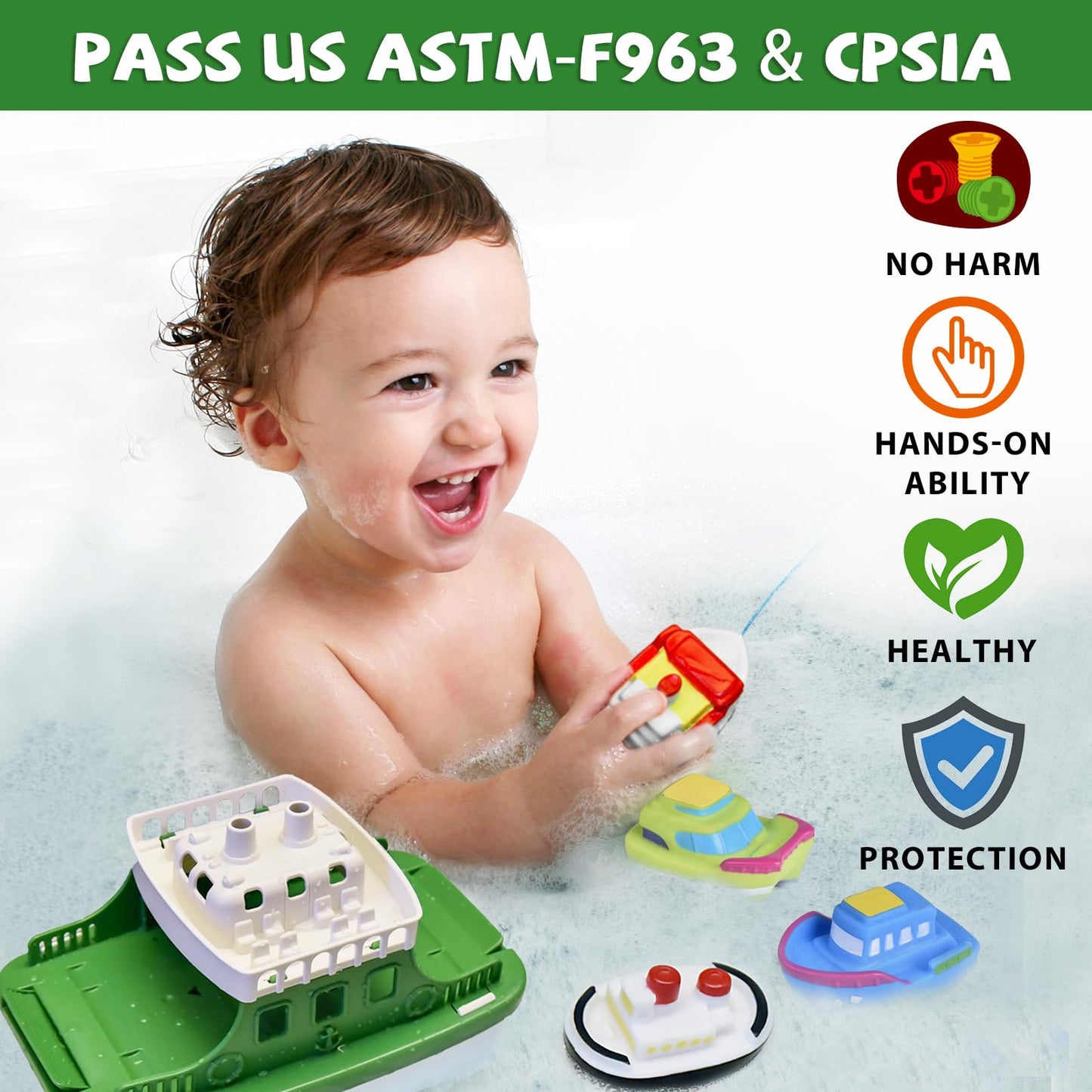Toy Boat Bath Toys For Toddlers With 4 Mini Car Toys And 4 Bath Boat Squirters, Kids Ferry Boat For Bathtub Bathroom Pool Beach Toys