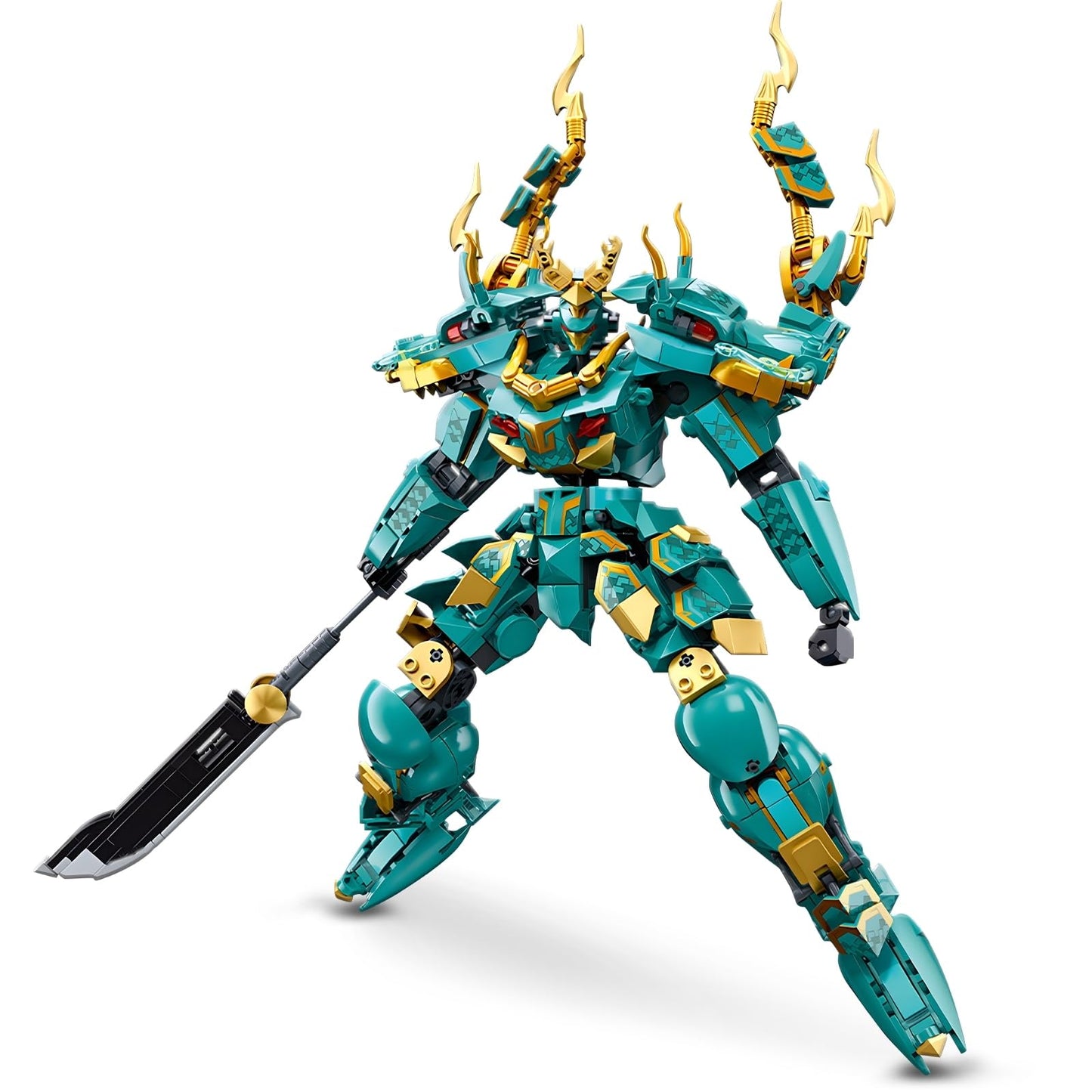 HIGH GODO Mech Robot Building Blocks Set - 704 pcs Green Dragon Warrior Model Kit for Teens, Plastic Collectible Gift