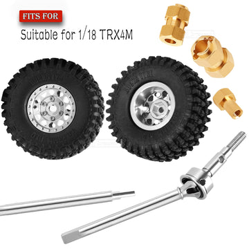 Rcarmumb RC Beadlock Wheel Tire Set with 10mm Hex Hub & Driveshafts CVD Upgrades Parts for 1/18 TRX4M,#45 Steel Front & Rear Dri