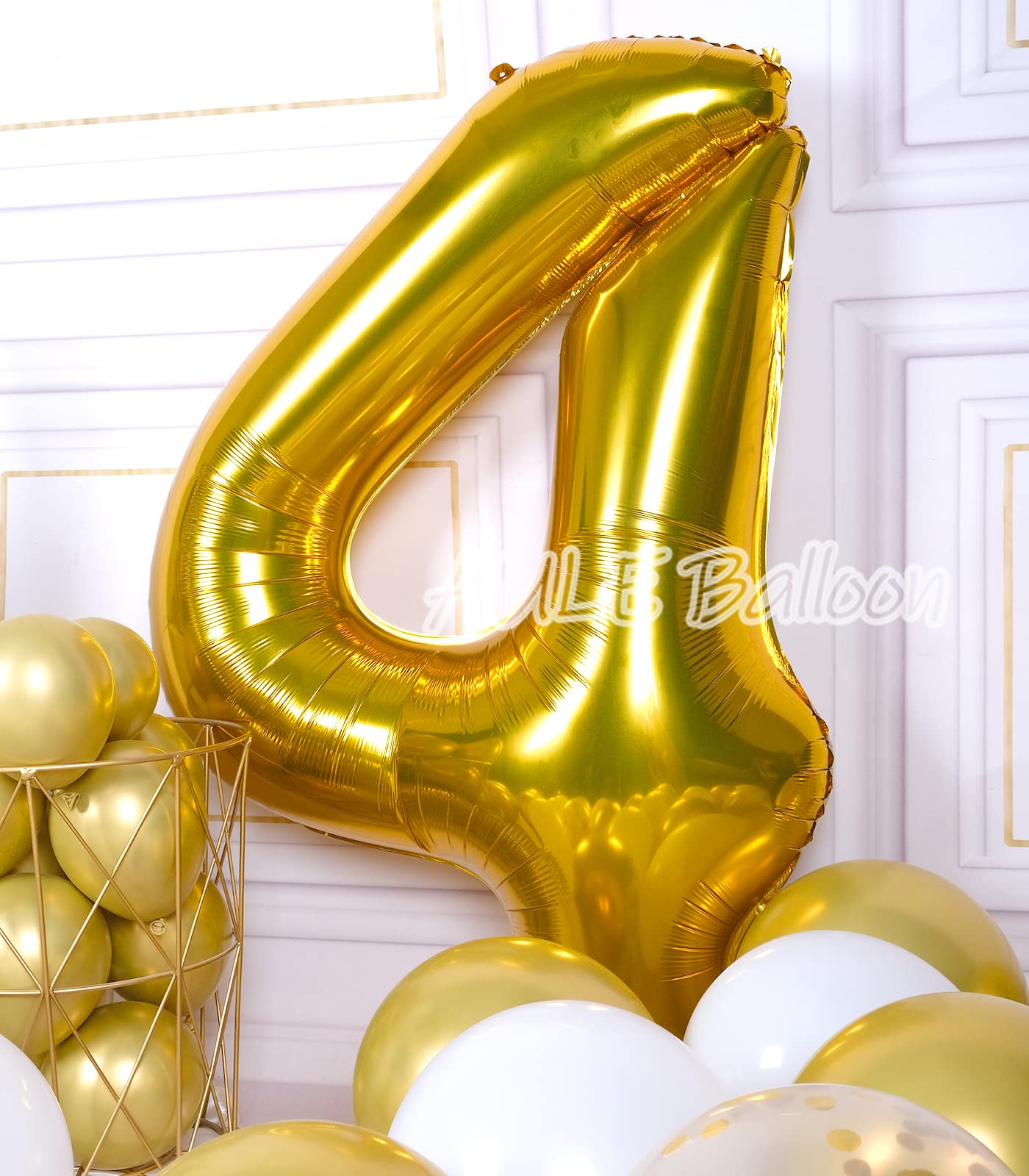 Aule 40 Inch Big Gold 4 Balloon Number Large Foil Helium Number Balloons 0-9 Jumbo Giant Happy 4Th Birthday Party Decorations Fo