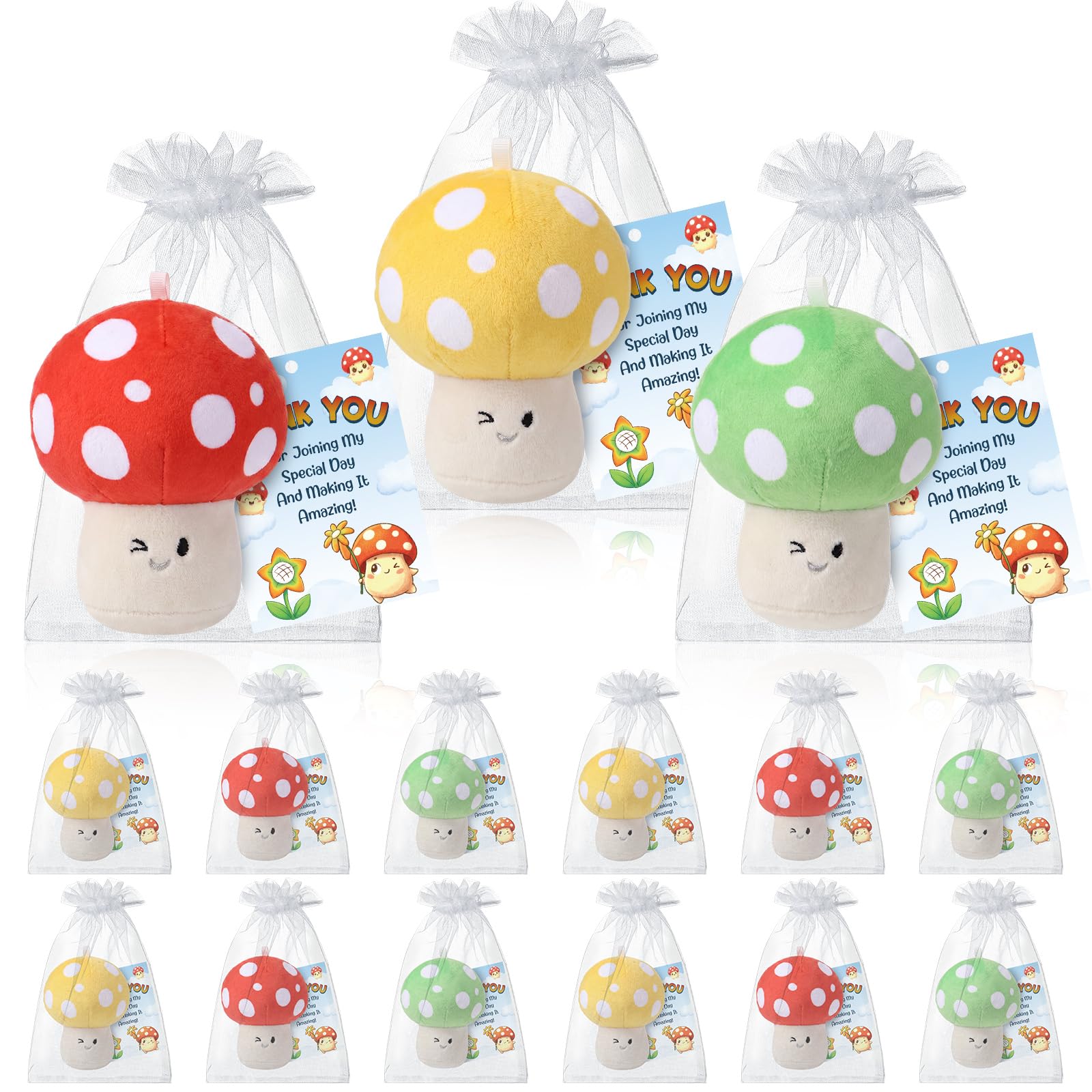 Silipull 12 Pcs Mushrooms Stuffed Gifts 4 Plush Spotted Smiling Mushrooms Plush Birthday Party Supplies for Birthday Party Gifts