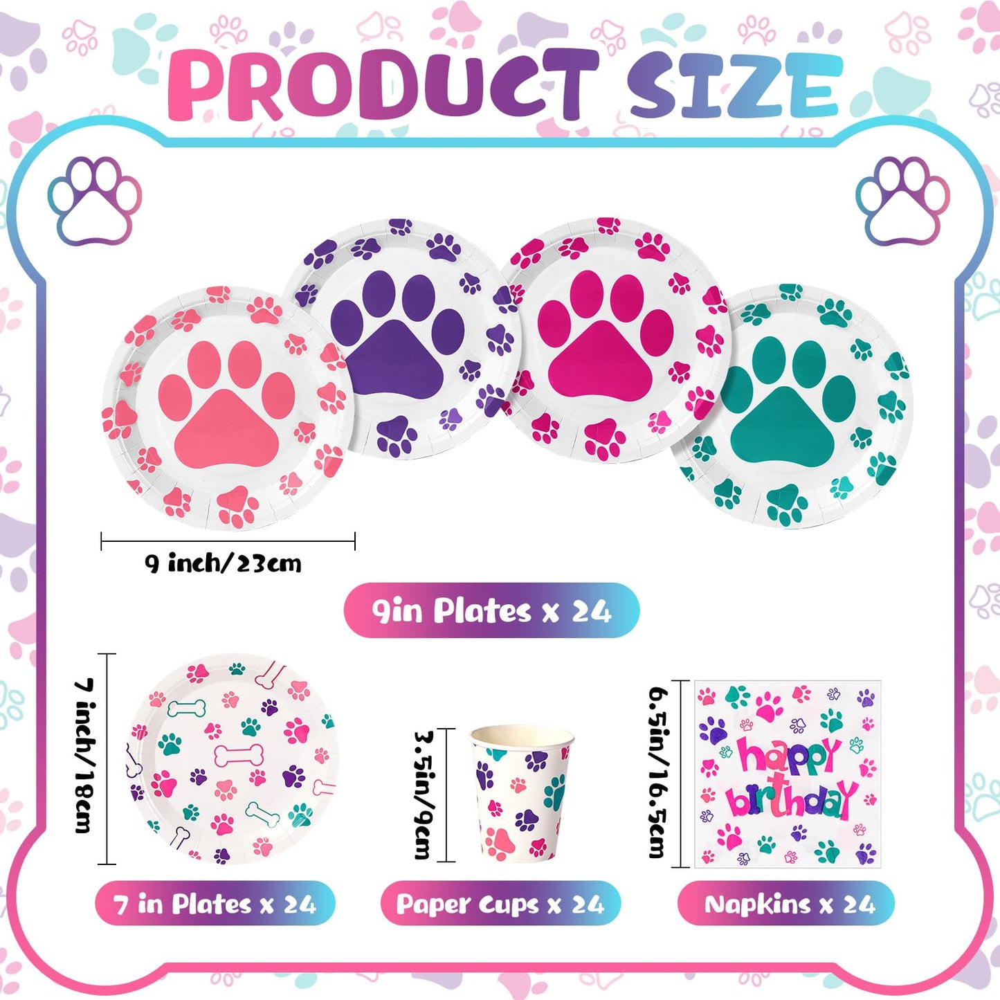 Gejoy 171 Pcs Dog Birthday Party Supplies Dog Party Decorations Dog Paw Plates Banner Tablecloths Napkins Cups Knives Forks Spoo