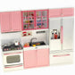PowerTRC Doll Kitchen Play Set, Mini Modern Toy Pink Kitchen Pretend Play Furnitures Toy Set Accessories Set with Realistic Ligh