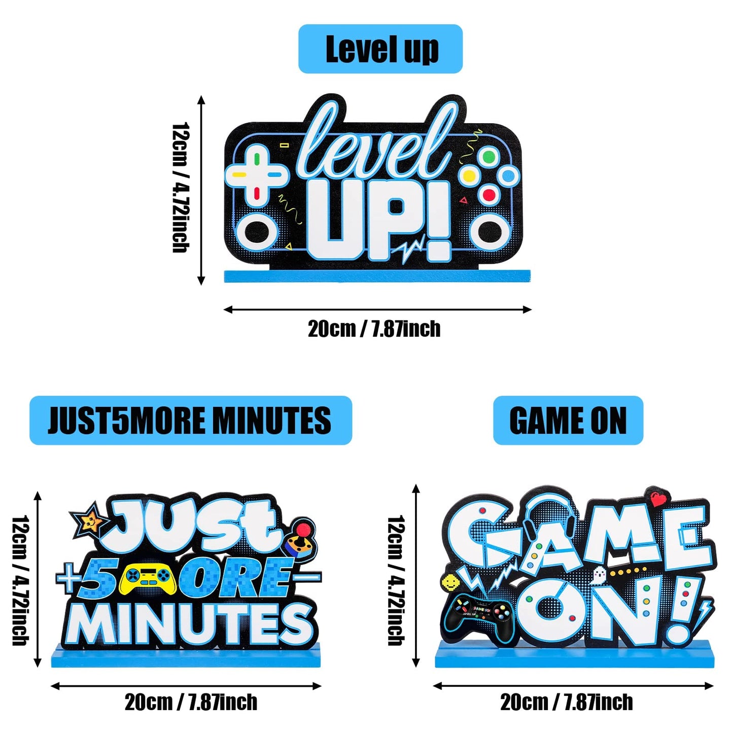 Frienda 3 Pcs Video Games Party Decorations Wood Table Level Up Birthday Decorations Gamer Party Centerpieces Pixelated Table Sign For Boys Kids Birthday Party(Blue)