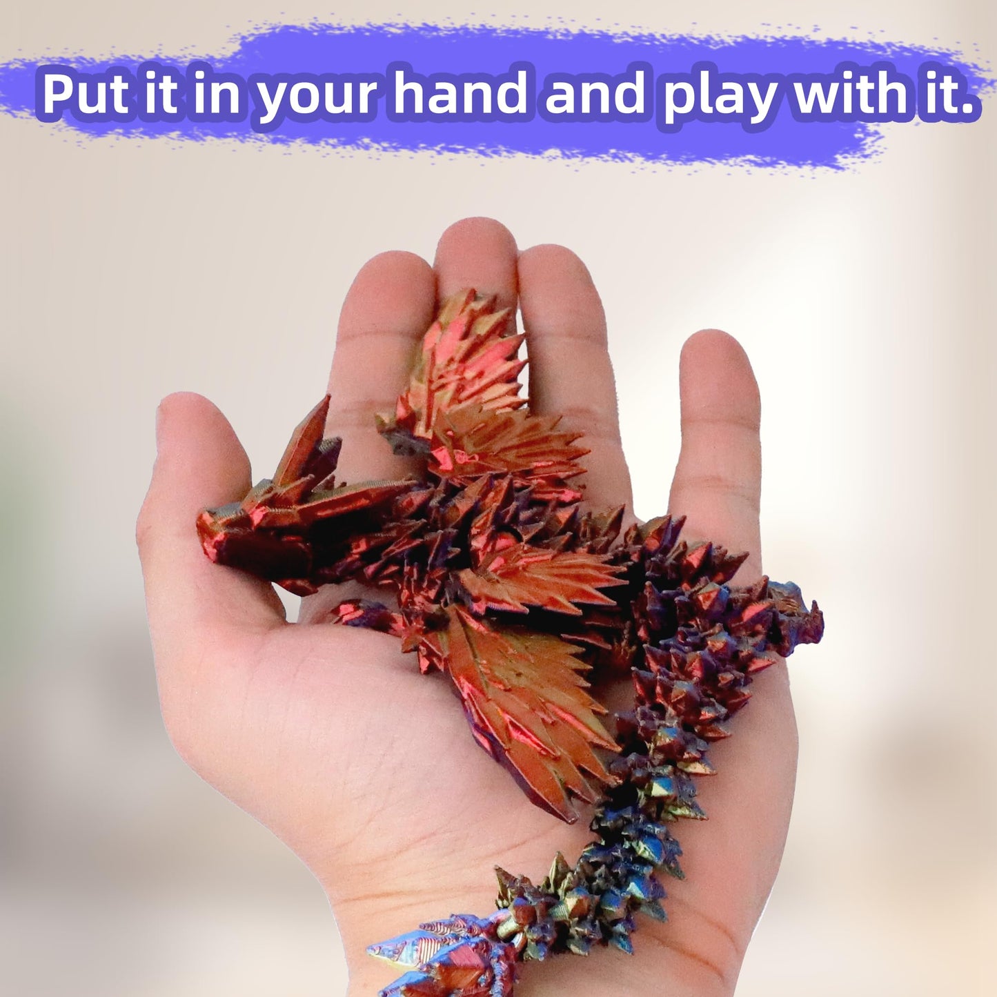 Flavery 3D Printed Flying Dragon in Egg - Tricolor Egg with 9'' Flexible Winged Dragon Inside, Colorful Fidget Toy, Birthday Gif