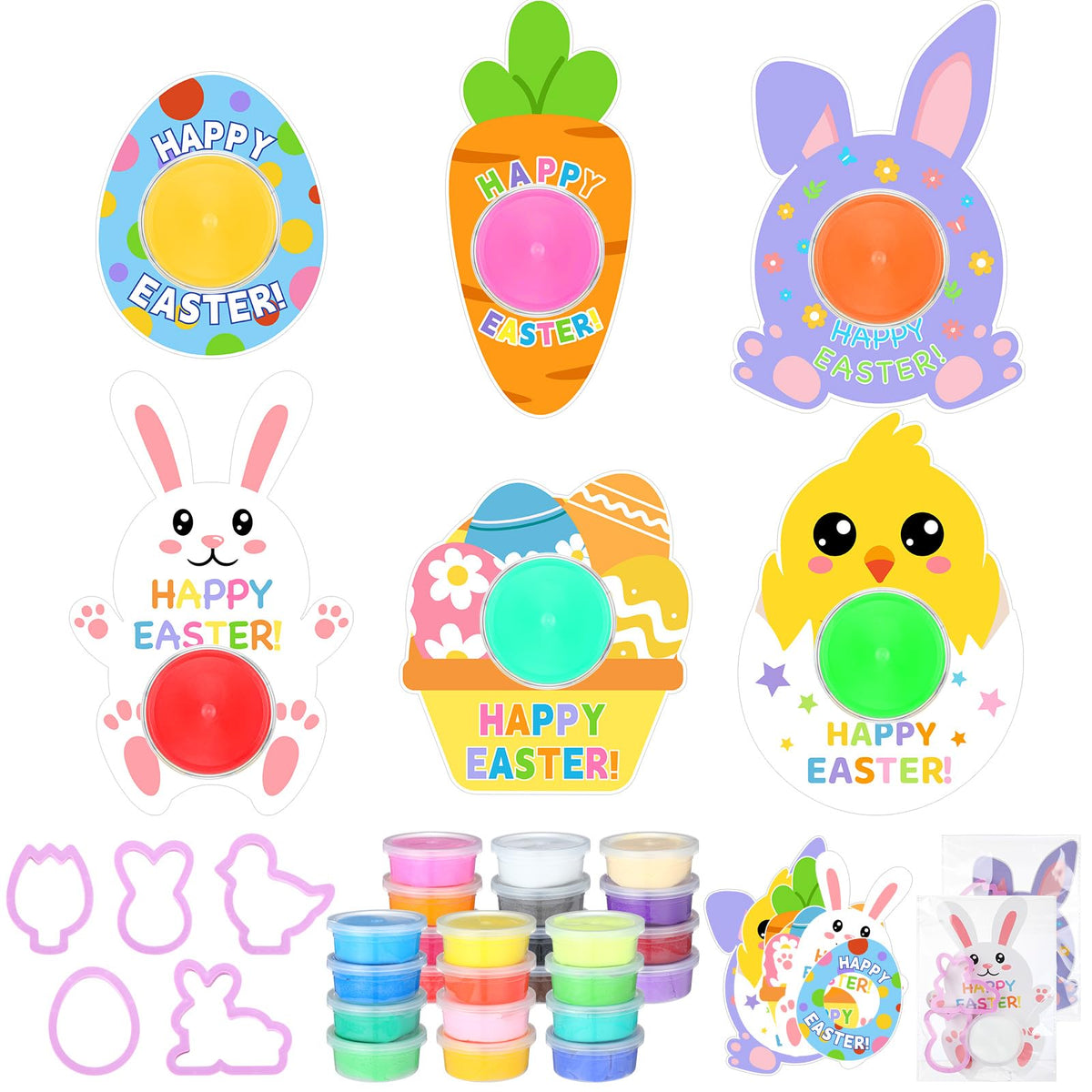 Tioncy 24 Pack Easter Classroom Gifts Bulk For Kids With Clay Molds Easter Basket Stuffers Air Dry Clay Set With Mold Holiday Gi