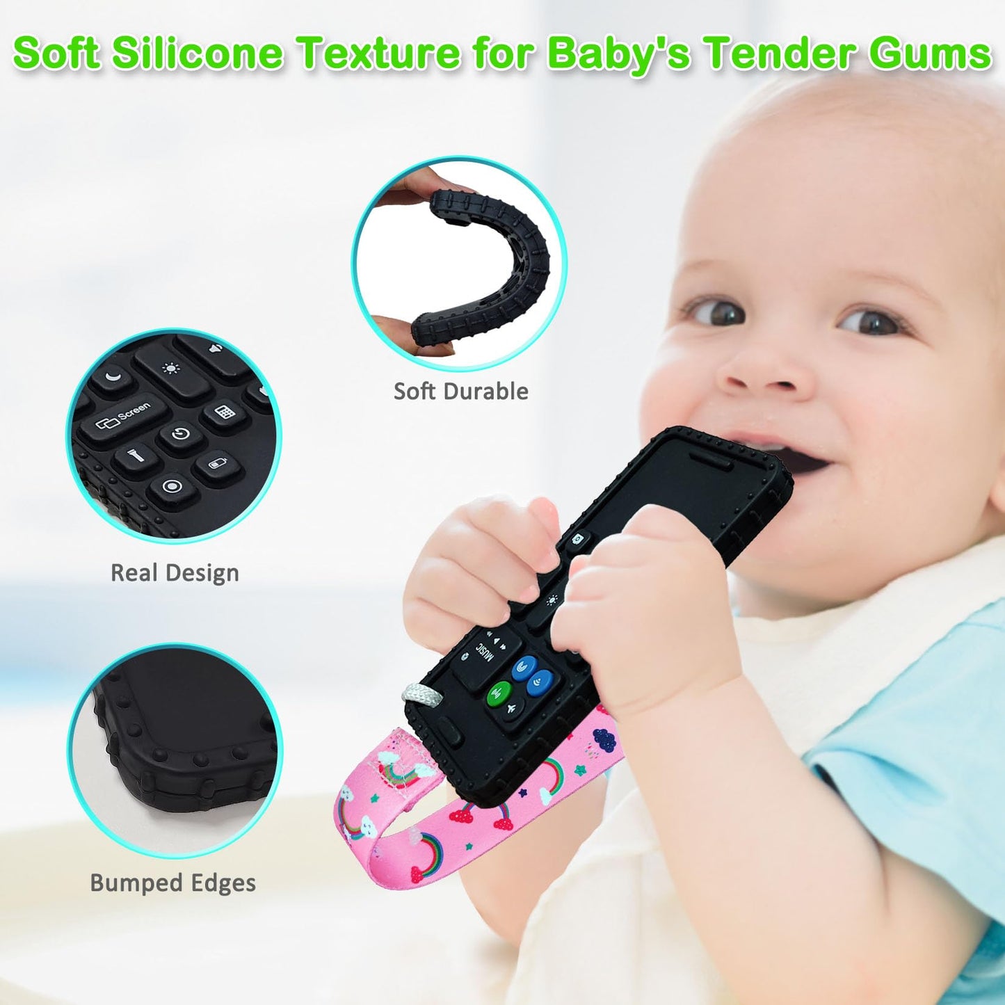 Andywoo Teething Toys For Babies 0-6 Months 6-12 Months, Baby Teething Remote Control Teether Toys, Cell Phone Teether For Babie