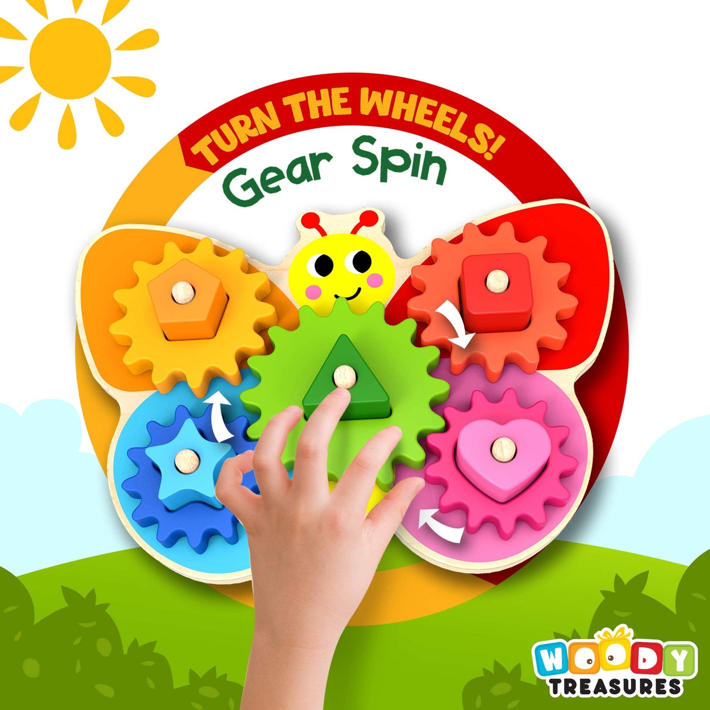 Wooden Toys - Montessori Toys For 2 Year Old Girls And Boys - Toddler Puzzles - Shape Sorting Matching Gear Game - Educational T