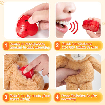 Cozyworld 12' Heartbeat Recordable Teddy Bear,Voice Recorder Plush Toy Stuffed Animal Soft Fuzzy Doll Gifts Messages Recording Playback For Kids Birthday Children'S Day