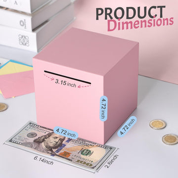 Piggy Bank For Adults Must Break To Open, Unbreakable Adults Piggy Bank Made Of Stainless Steel, Metal Saving Bank (Pink, 4.72-I