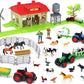 Tuzt Farm Animals Barn House Toys With 3 Tractors For Kids/ Barnyard Playset With Track/ 18 Animals Figures/ Windmill/ Water Tow