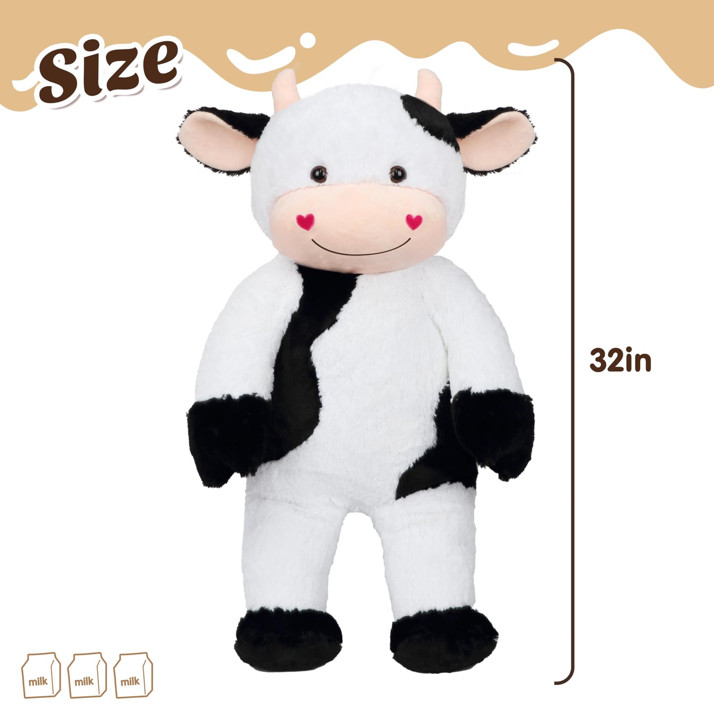 Cudhug 32'' Large Cow Stuffed Animal, Giant Soft Plush Fluffy Cow Toy Birthday Holiday Party Gifts for Kids Girls Boys