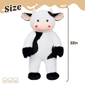 Cudhug 32'' Large Cow Stuffed Animal, Giant Soft Plush Fluffy Cow Toy Birthday Holiday Party Gifts for Kids Girls Boys