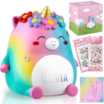 Veewyree Unicorn Piggy Bank Girls - Cute Rainbow Kids Piggy Bank For Girls, Personalized Unbreakable Resin Coin Money Bank For K