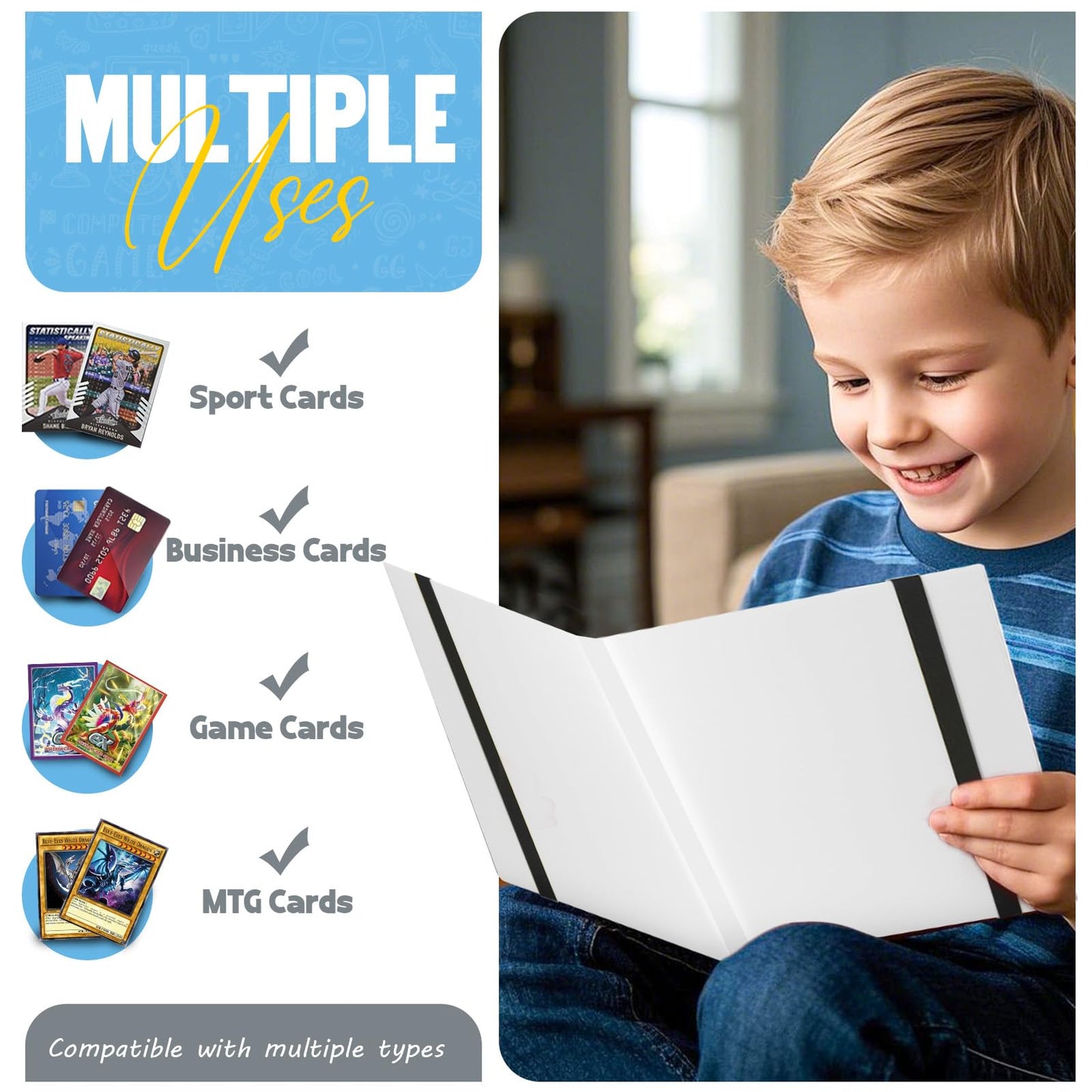 Card Binder 9-Pockets  Trading Card Binder  20 Pages  360 Card Capacity PU Collection Binder  Card Folder for MTG  TCG  Game Cards & Sports Cards(White)