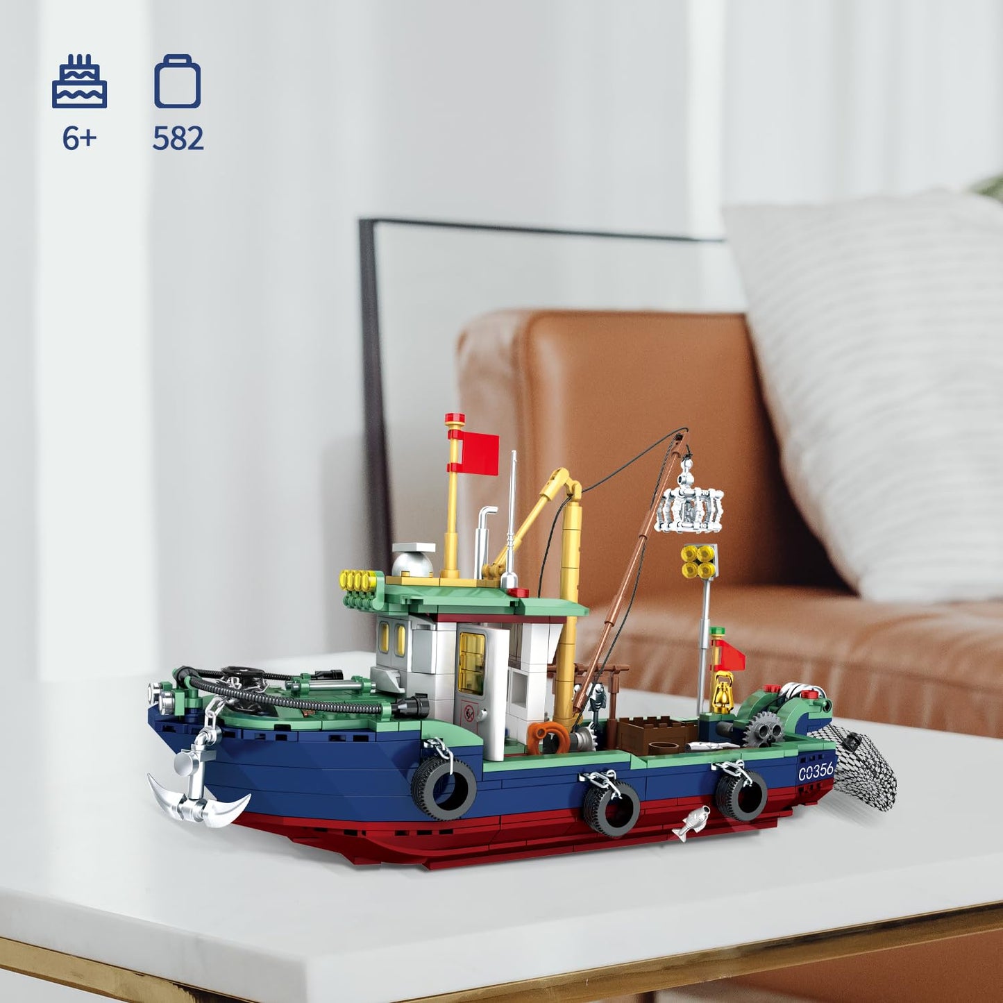 Wvinvw Fishing Boat Building Blocks Sets, Compatible With Lego Boat Sea Fishing Building Blocks Toy Set Collection Decoration, G